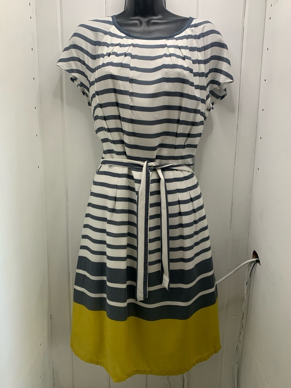 BODEN Dress Sz 10 Easy Day Lines Striped Grey White Yellow Fully Lined Nautical - Picture 2 of 15